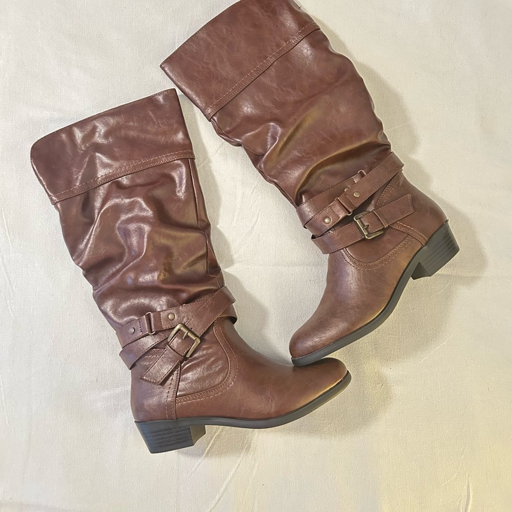 Brown Leather Knee-High Boots